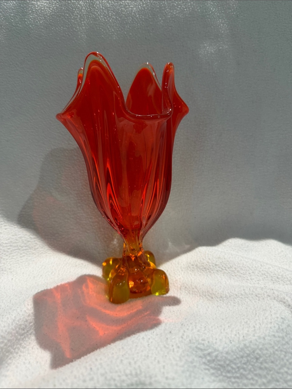 Vintage Orange and Yellow Tulip Glass Vase